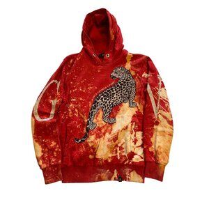 Avenue George V Paris men’s Red bleach art Leopard Hooded Sweatshirt S hoodie